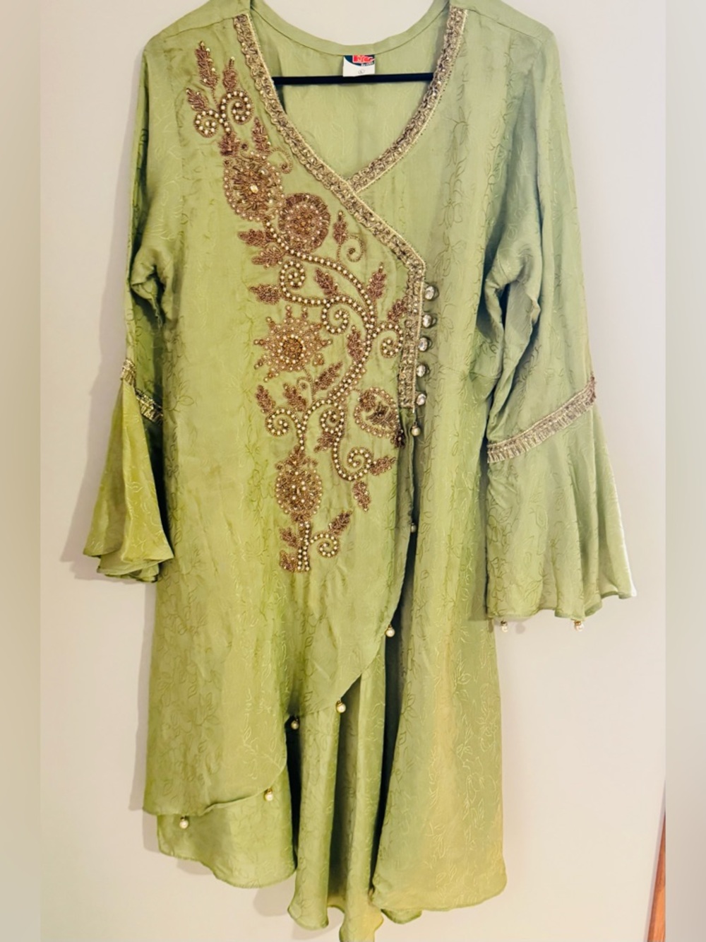 Green Embellished V-Neck Women’s Kurta Salwar/pants Dress